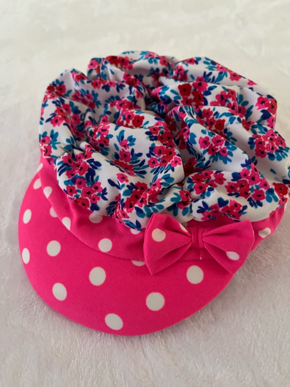 Coolibar Hot Pink Polka Baby Girl Sun Visor with Floral Ruffle